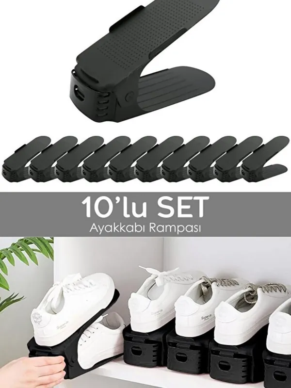 10'lu Ayarlanabilir Ayakkabı Rampası, Dolap İçi Düzenleyici Organizer