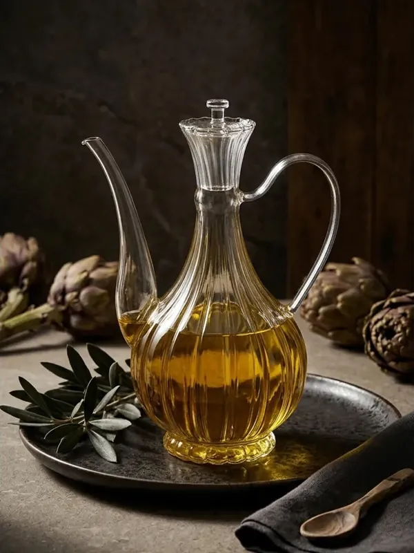 Glory Çizgili Borosilikat Cam Yağdanlık ve Sirkelik 750 ml, El Yapımı