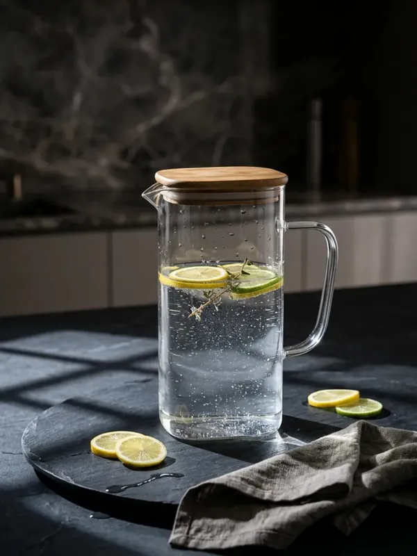 Bambu Kapaklı Vakumlu Cam Sürahi 1500 ml