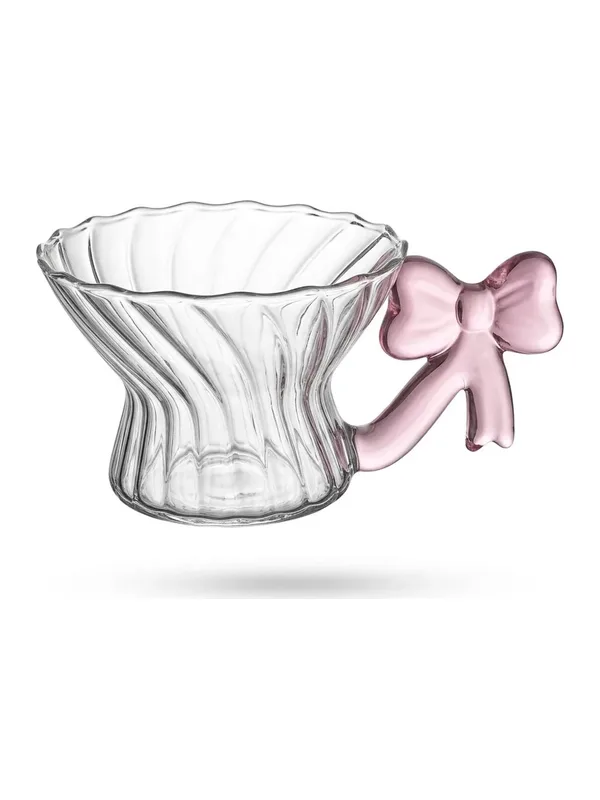 Kurdele Kulplu Burgu Cam Bardak, Pembe Kulplu Tekli pembe kurdele kulplu bardak, beyaz zeminde
