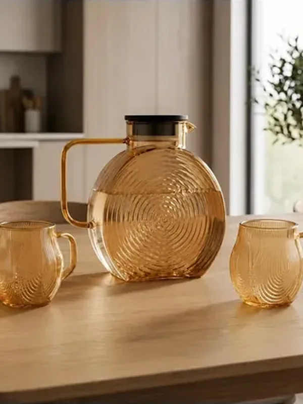 Amber Salyangoz Desenli Filtreli Cam Sürahi 2500 ml ve 2 Bardak