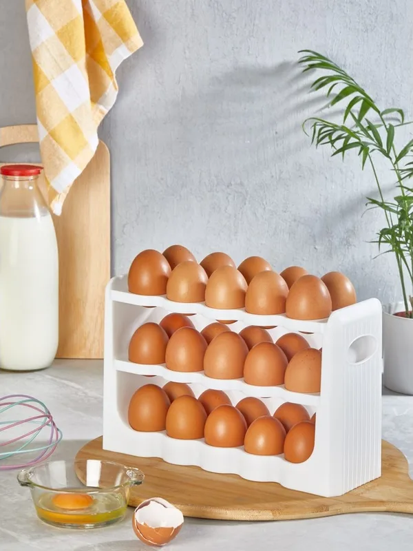 30 Bölmeli 3 Katlı Yumurtalık, Buzdolabı Düzenleyici Beyaz