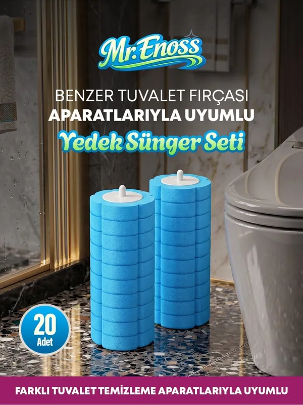 Beyaz Sabun Kokulu Köpüren Tuvalet Fırçası Yedek Süngeri 20'li