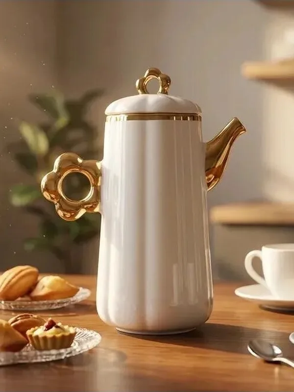 Altın Detaylı Porselen Yağdanlık 1000 ml, Zarif