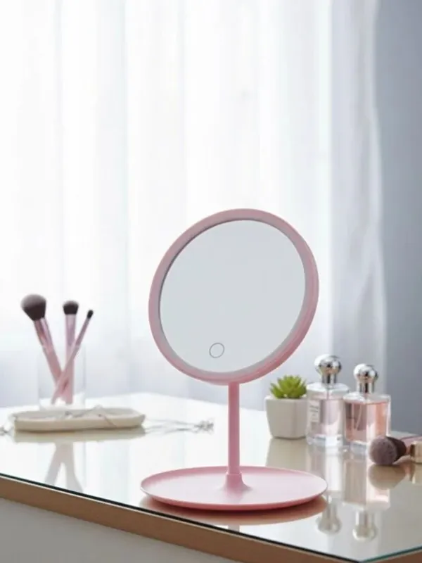 LED Işıklı Dokunmatik Makyaj Aynası Pembe, 3 Mod