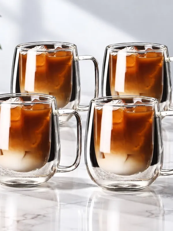 4'lü Çift Cidarlı Cam Kahve ve Latte Bardağı 350 ml