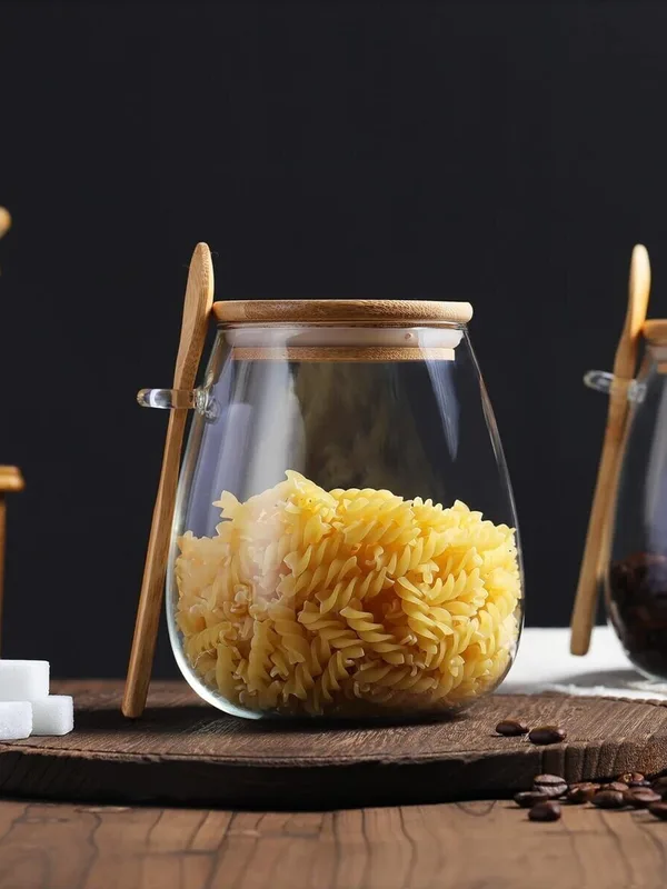 Tombul 3'lü Bambu Kapaklı Cam Baharatlık Kavanoz Seti 600 ml