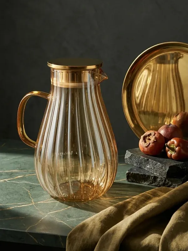 Dilimli Borosilikat Cam Sürahi 1800 ml, Detoks ve Soğuk İçecek