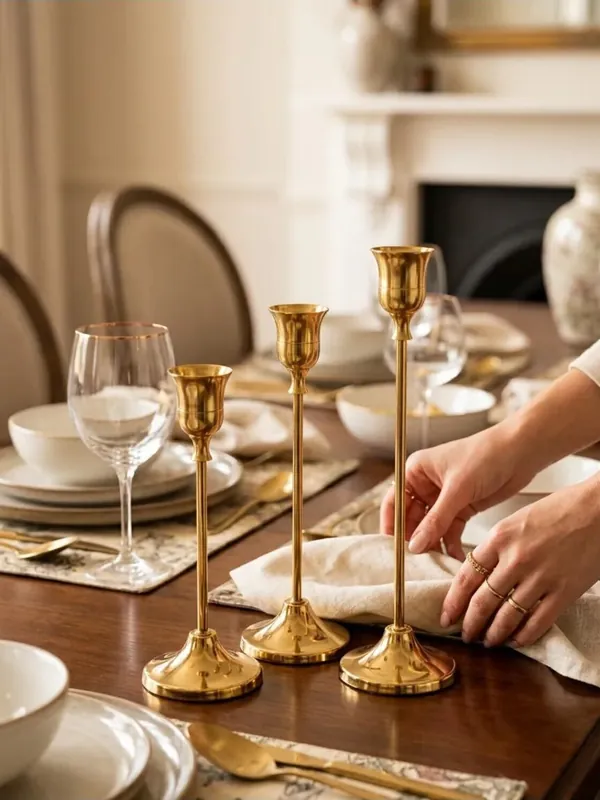 3'lü Gold Metal Şamdan Seti Çan Model 16-19-22 cm