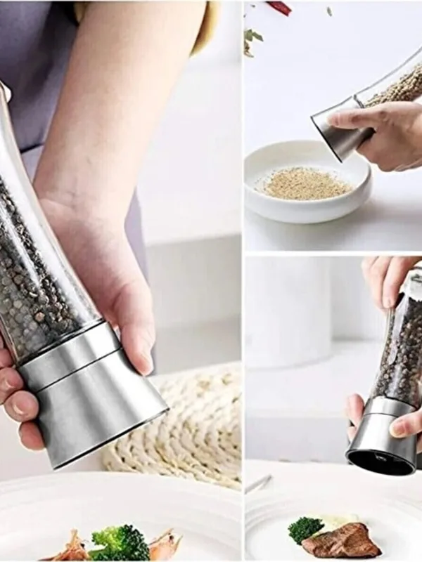 2'li Cam Gövdeli Tuz ve Karabiber Değirmeni 19 cm, Paslanmaz Çelik