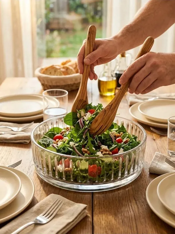 Çizgili Cam Salata ve Meyve Kasesi