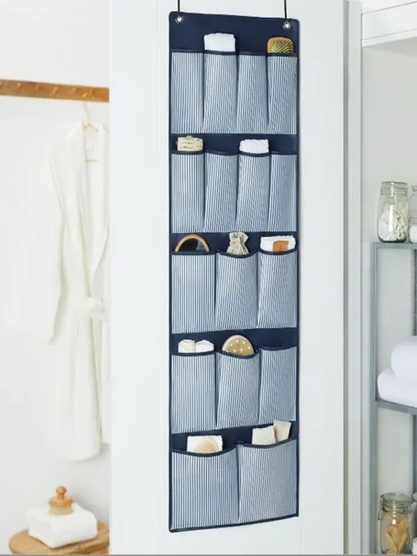 16 Bölmeli Kapı Arkası Kumaş Organizer Mavi