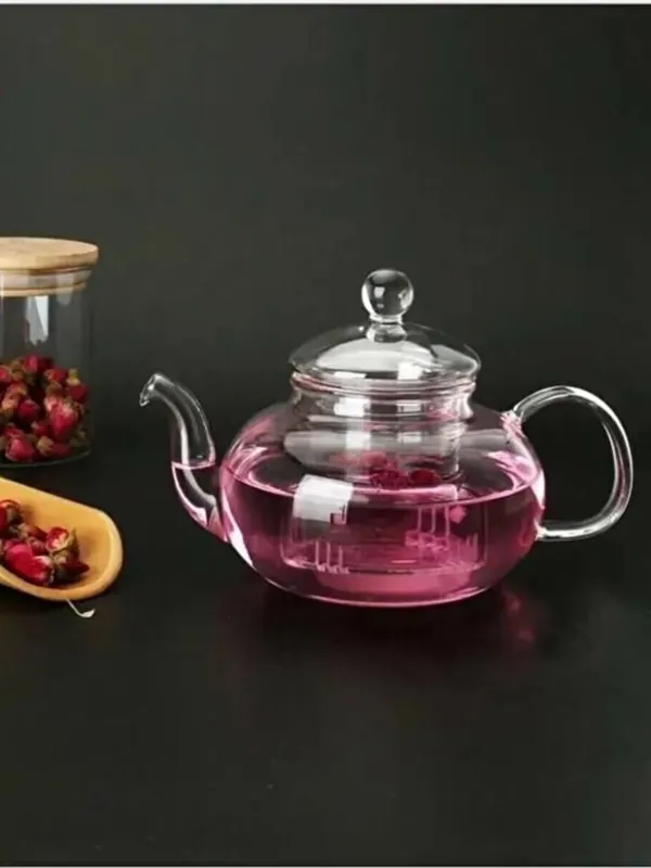 Süzgeçli Borosilikat Cam Demlik 1000 ml, Cam Kapaklı