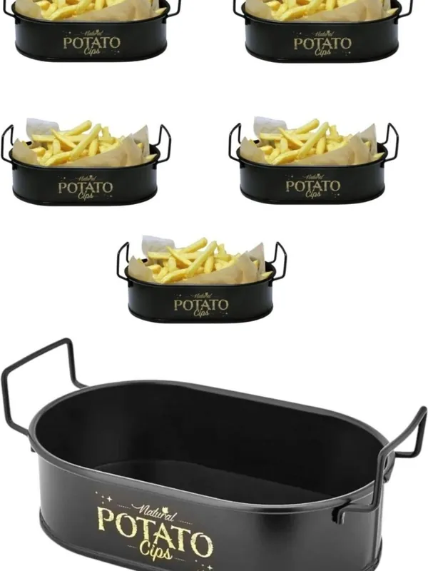 6'lı Mini Oval Metal Patates ve Cips Sunumluk 21 cm