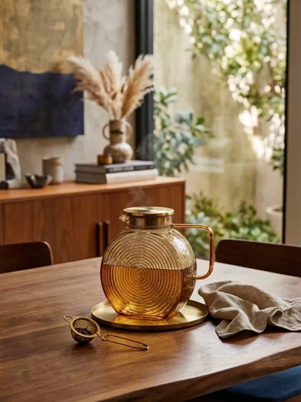 Amber Salyangoz Desenli Filtreli Cam Sürahi 2500 ml, Isıya Dayanıklı