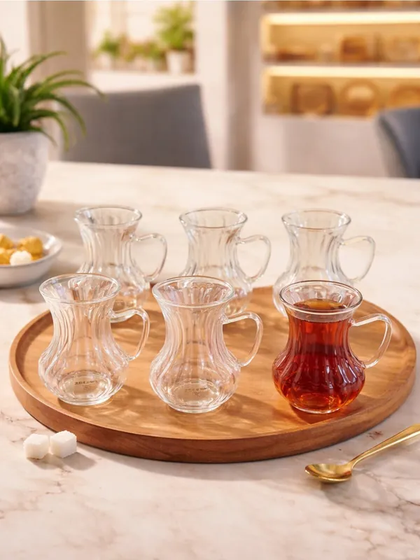 Ceren 6'lı Kulplu Cam Çay Bardağı Seti