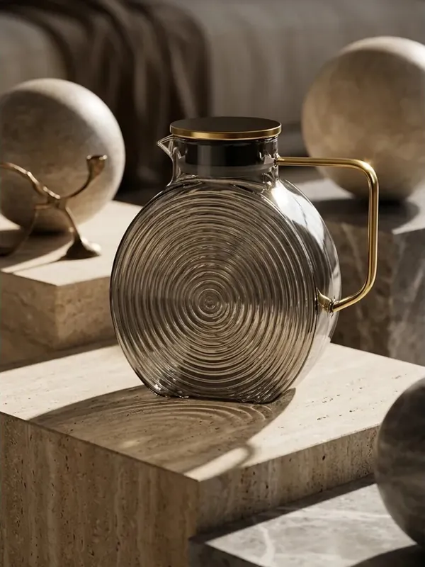 Füme Salyangoz Desenli Filtreli Cam Sürahi 2500 ml, Isıya Dayanıklı