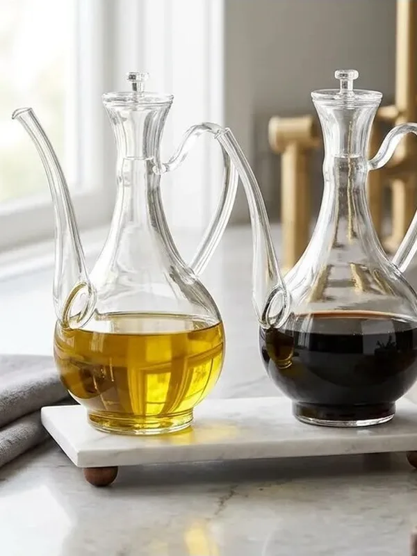 2'li Glory Cam Yağdanlık Seti 750 ml, Mermer Stantlı