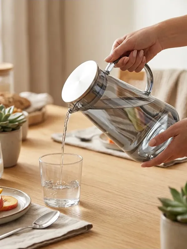 Füme Borosilikat Cam Demlikli Sürahi 1900 ml, Bitki Çayı ve Detoks